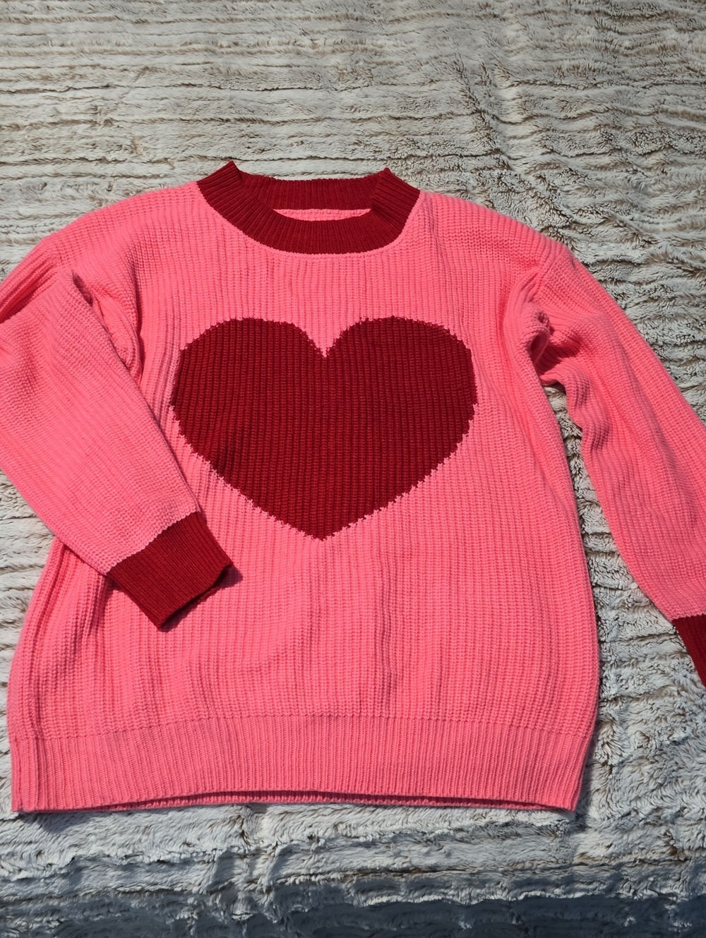 Pink Sweater with Red Heart Accent - Cozy Women's Knit